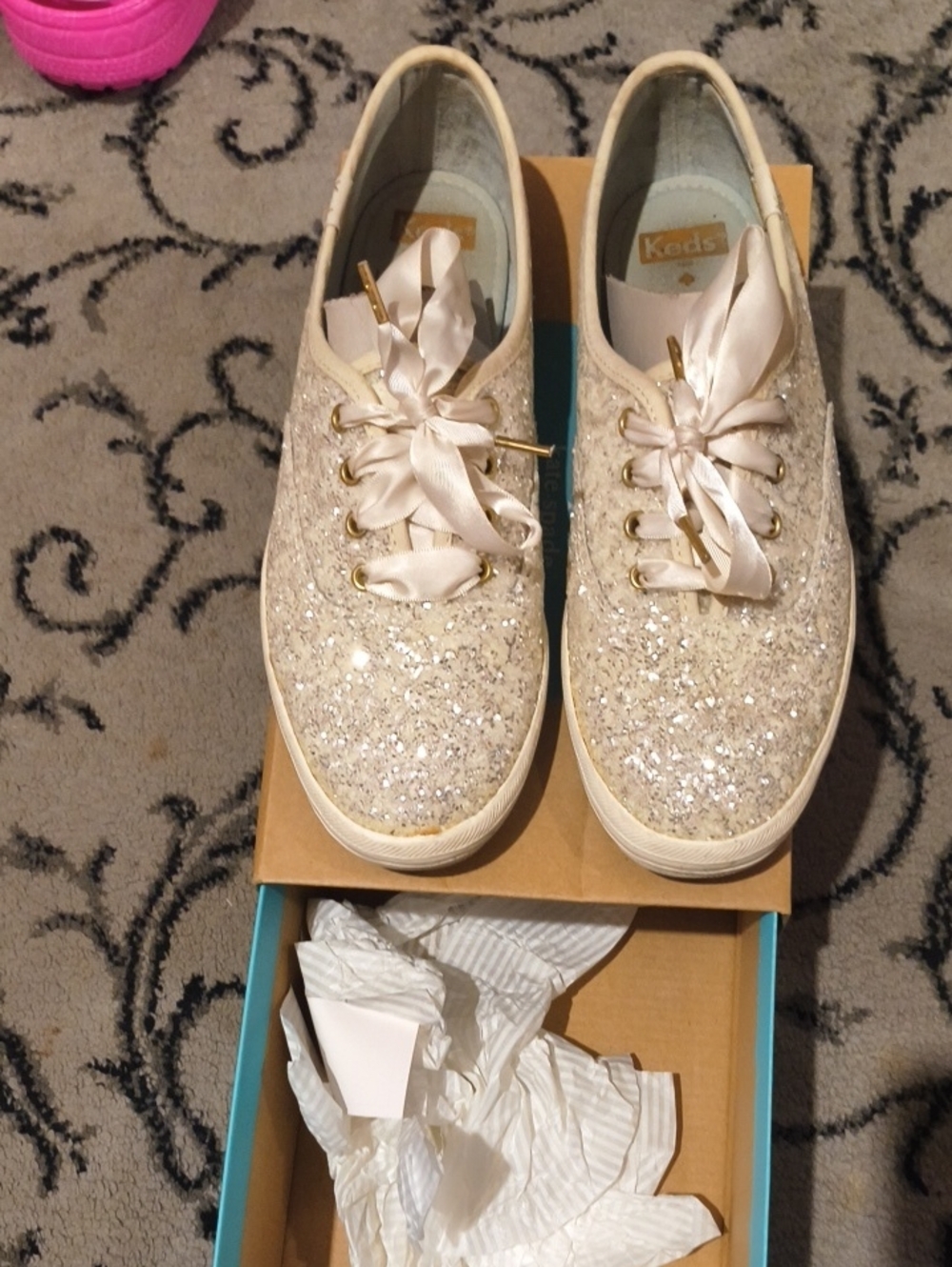 Keds Glitter Lace-Up Sneakers in Champagne Sparkle